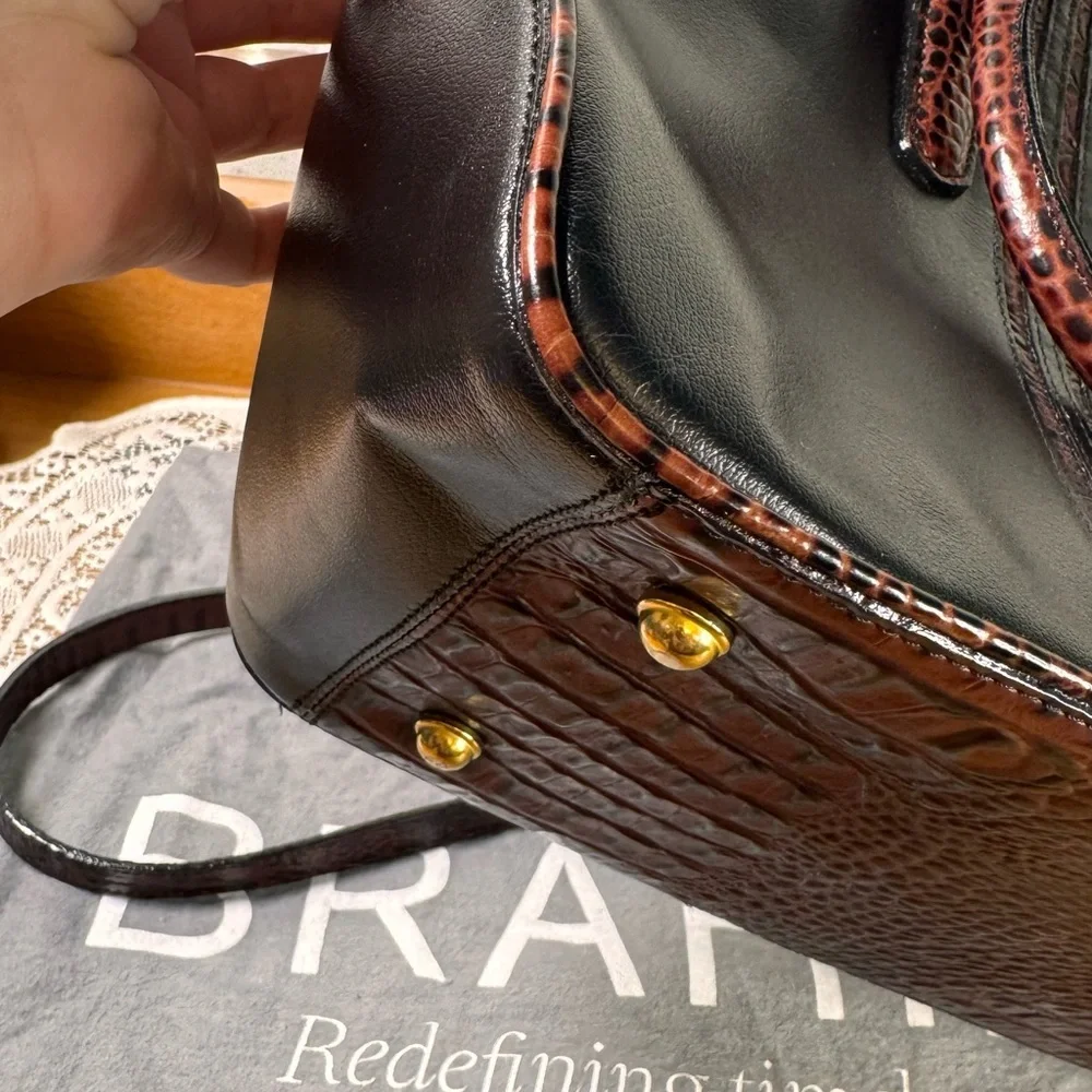 Brahmin Camden Black Satchel‎ With Brown Croc Leather Detail